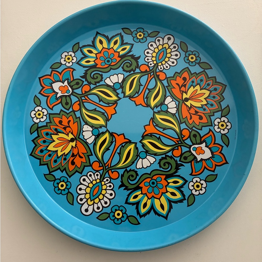 Floral Patterned Decorative Tray - Blue and Orange